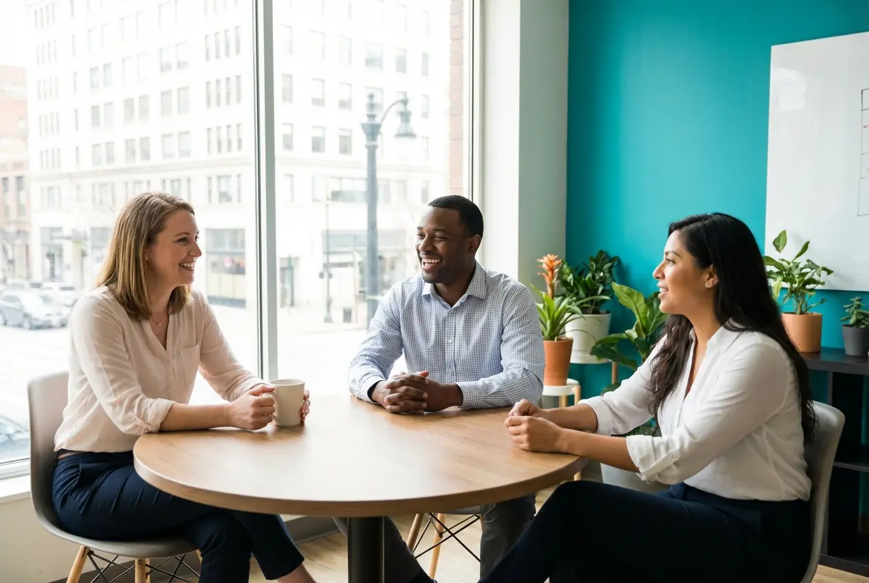 Diverse group of clients in a welcoming office